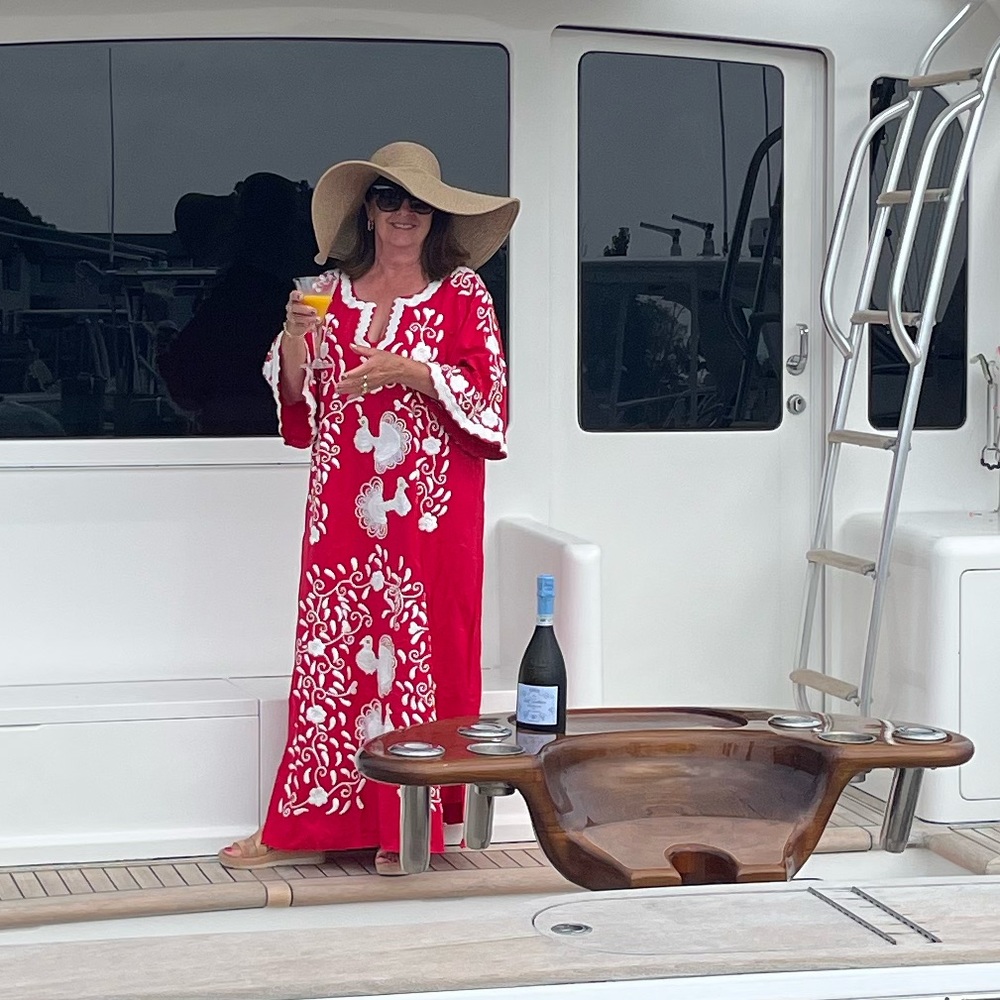 Frances Valentine Blue and White Embroidered Caftan